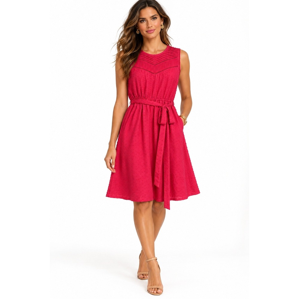 Daniel Rainn Katharine Pleated High Neck Tank Dress Dark Pink MP New